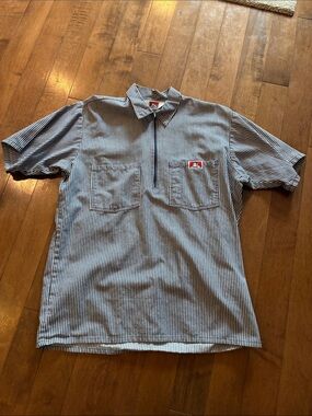 Ben Davis Blue & White Striped Half-Zip Polo